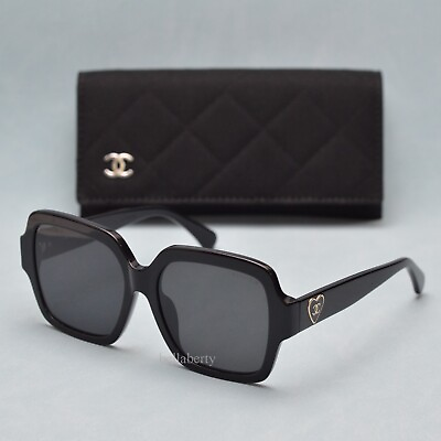 #ad Chanel 5479 Women Oversize Sunglasses Black Frame w Gold CC Logo in Heart $180.00