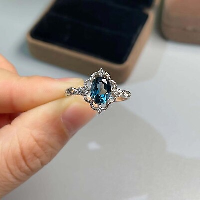 #ad Natural London Blue Topaz Ring Genuine Topaz Sterling Silver Ring Dainty Ring $46.02