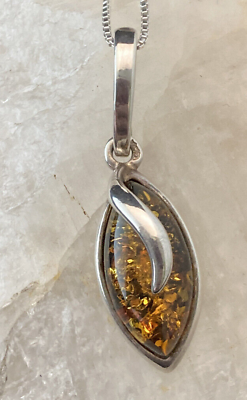 #ad Vintage Baltic Amber Yellow Sterling Silver 925 Pendant 18#x27;#x27; Chain Necklace 2.9g $32.89