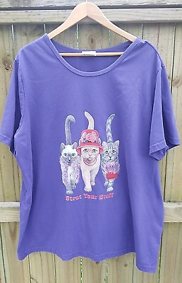 #ad Purple Cat Shirt Sz 3X Only Necessities Crazy Cat Lady Vintage $14.97