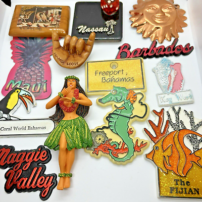 #ad Vintage Lot Souvenir Travel Tropical Magnets Hawaii Hang Loose Hula Beach Nassau $20.50