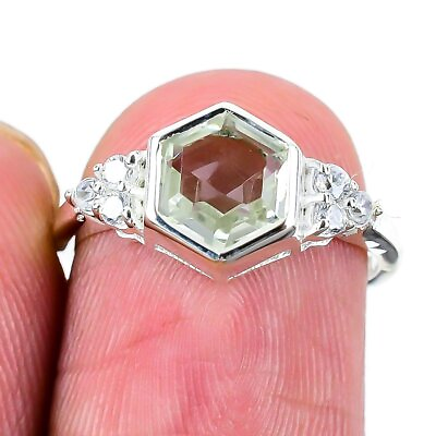 #ad Green Amethyst Ring Gemstone Handmade 925 Solid Sterling Silver Jewelry Size 6 $11.99