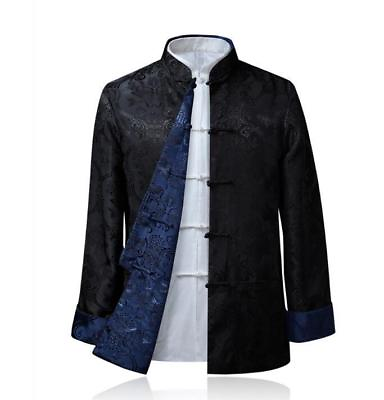 #ad Chinese Style Mens Real Silk Tang Suit Jacket Casual Long Sleeve Jacket Outwears $54.59