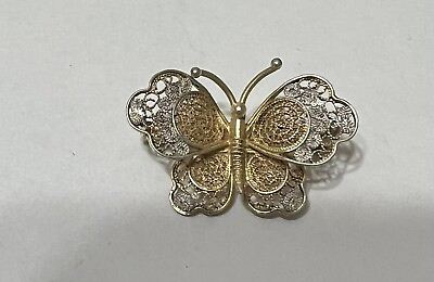 #ad Butterfly Pin Brooch Filigree VINTAGE Gold toned and 800 Silver $25.00