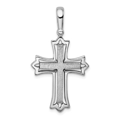 #ad Rhodium Plated Sterling Silver Brushed Polished Cross Pendant $58.95