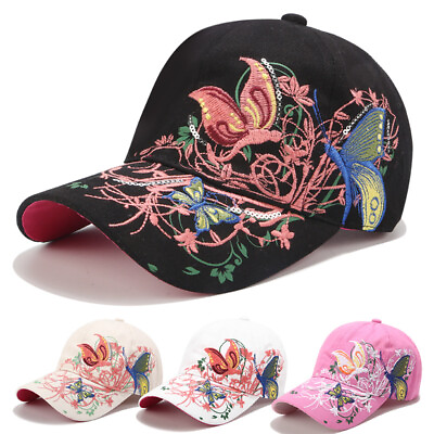 #ad New Women Girls Baseball Cap Embroidery Flower Butterfly Snapback Hat Casual Cap $13.99
