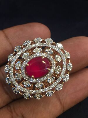 #ad Pave 6.98 Cts Round Brilliant Cut Diamonds Ruby Cocktail Ring In 585 14K Gold $6918.40