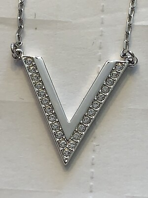 #ad Swarovski Crystal 514083 Delta V White Crystal Rhodium Plated Necklace 14 16” $69.99