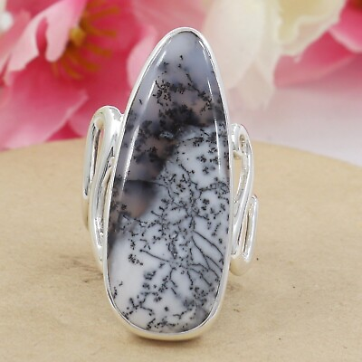 #ad Large Natural Dendrite Opal Ring Handmade Sterling Silver Jewelry Birthday Gifts $55.99