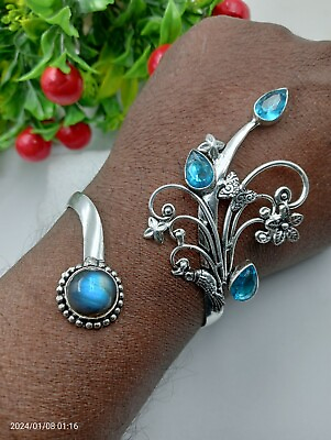 #ad Labradorite amp;Topaz Gemstone Handmade 925 sterling Silver Jewelry Cuff Bracelet $17.63