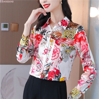 #ad Spring Ladies Womens Floral Workwear Career Button Down Shirts Tops Blouse S 3XL $22.65