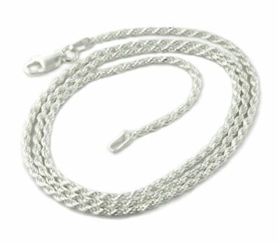 #ad Silver Sterling Rope Chain Necklace Diamond Cut 925 Solid Italy New Real Silver $8.99