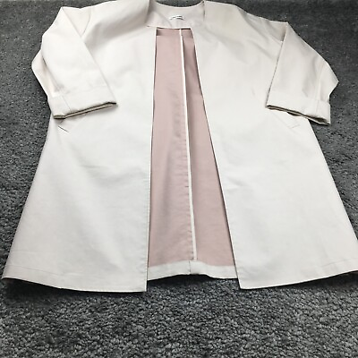 #ad Dona Maria Women Coat Sz2XL Peachy Cream Open Front 3 4 Sleeve Slash Pocket EUC $29.74