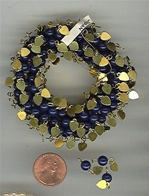 #ad 125 PIECES VINTAGE JAPAN NAVY BEAD BRASS HEART 18x6mm. CHARMS Z533 $11.24