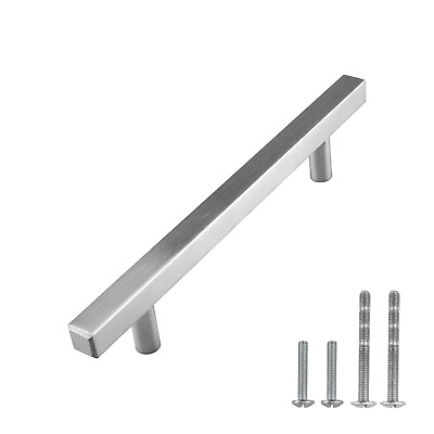 #ad Brushed Nickel Square Modern Cabinet Handles Pulls Knobs Kitchen Stainless Steel $128.13