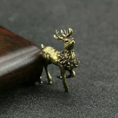 #ad Chinese Handmade Copper Brass Deer Small Fengshui Statue Ornament $7.19