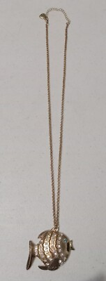 #ad Betsy Johnson Rhinestone Faux Diamond Enamel Fish Pendant Necklace Vintage Gold $24.99