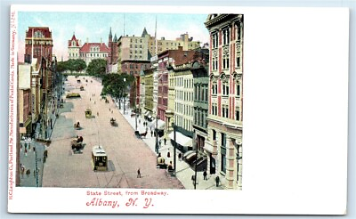 #ad Postcard State Street from Broadway Albany NY udb J147 $2.99