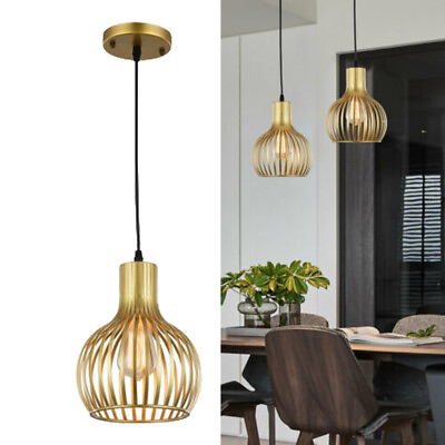 #ad Modern Pendant Light Fixture Gold Hanging Ceiling Kitchen Island Metal Cage Lamp $21.99