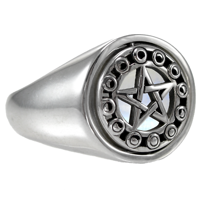 #ad Silver Large Pentacle Moonstone Flip Ring Lunar Goddess Jewelry sz 4 15 $99.99