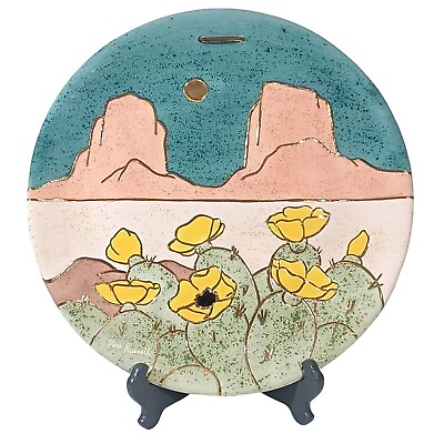 #ad Vera Russell Pottery 22K Gold Desert Poppies Cactus Flower Southwest Wall Art $120.00