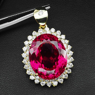 #ad Gorgeous Hot Pink Spinel Oval 33.50Ct 925 Sterling Silver Handmade Gold Pendant $120.00