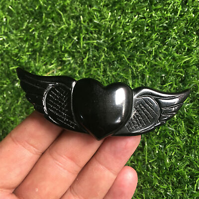 #ad Natural Carved quartz crystal heart obsidian wing heart reiki Healing 1pc $11.89