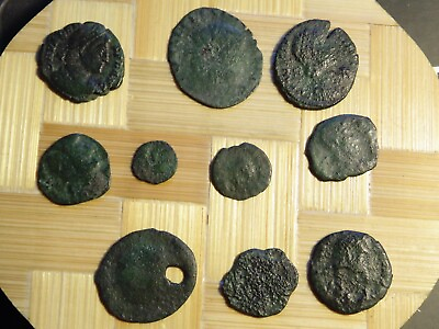 #ad LOT OF 10ANCIENT ROMAN IMPERIAL BRONZE COINS cleaned. $22.00