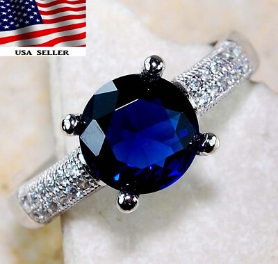 #ad 3CT Blue Sapphire amp; Topaz 925 Solid Sterling Silver Ring Jewelry Sz 8 NB3 8 $32.99