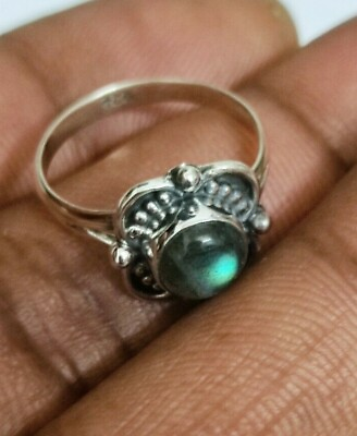 #ad Sterling Silver 925 Labradorite Gemstone Round Shape Handmade Jewelry Ring $8.79
