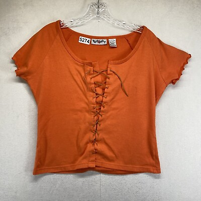 #ad Vintage Too Hot Lace Up Orange Top Women’s Size Large T Shirt 90s 00s $14.99