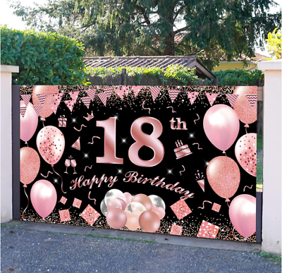 #ad Pink 18th Birthday Backdrop Banner Large Fabric Photo Background Boys Girls GBP 7.47