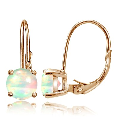#ad Rose Gold Tone over Silver 1.1ct Ethiopian Opal 6mm Round Leverback Earrings $22.99