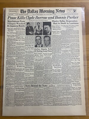#ad VINTAGE NEWSPAPER HEADLINE ROBBERS BONNIE PARKER amp; CLYDE BARROW SHOT DEAD 1934 $14.49
