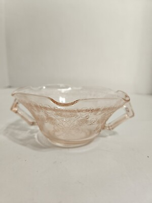 #ad Hazel Atlas Glass Florentine Poppy Pink 2 Handled Cream Soup Bowl A FREE GIFT $12.99