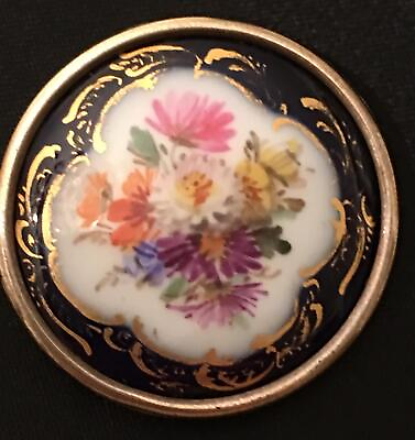 #ad Meissen Porcelain Brooch Victorian Floral Sterling Silver Hand Painted $299.00