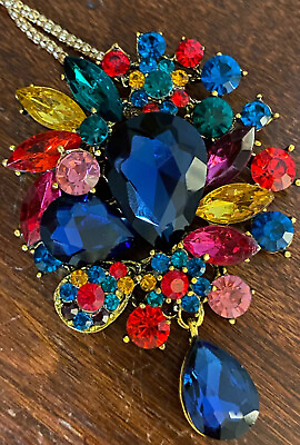 #ad Betsey Johnson Colorful Crystal Flower Water Drop Pendant Necklace Brooch NWT $16.99