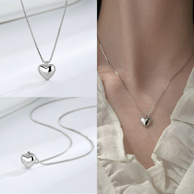 #ad Jewellery Smooth Heart Pendant Necklace gifts Fashion Silver Plated Chain Women $6.66