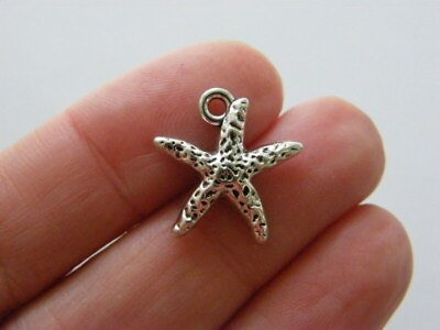 #ad 6 Starfish charms antique silver tone FF459 $4.25