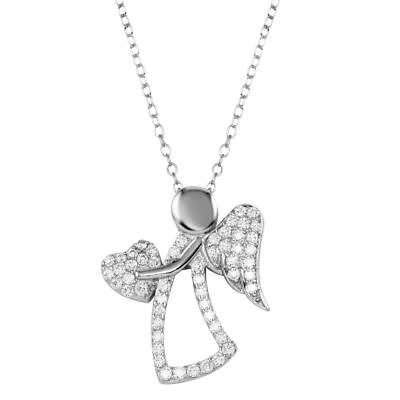 #ad Sterling Silver 925 Angel with Heart amp; Wing CZ Necklace Love Heart Jewelry N123 $28.99