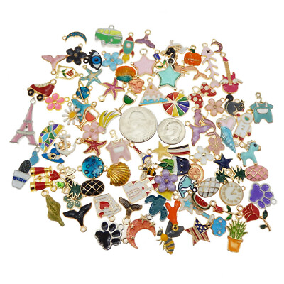 #ad 20PCS Mix Bulk Random Send Enamel Charm Bracelet Alloy Pendant Jewelry Craft DIY $5.03