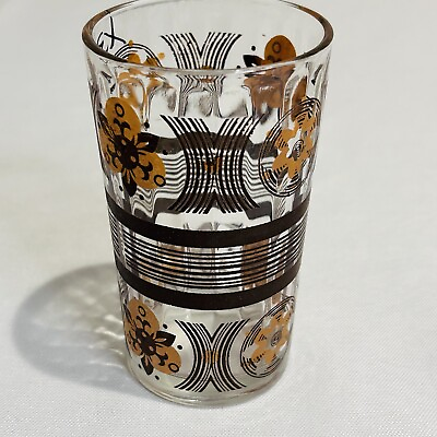 #ad Vintage Retro 70s Set Of 3 Striped Brown 4” Tall Mini Juice Shot Glasses MCM $29.99