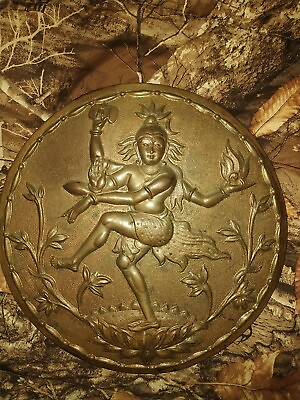 #ad Vintage Hindu God Shiva Nataraja 10quot; Metallic copper brass Dancing Wall Display $125.00