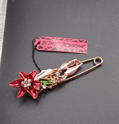 #ad New Betsey Johnson Rhinestone Flower Large Pin Brooch $12.99