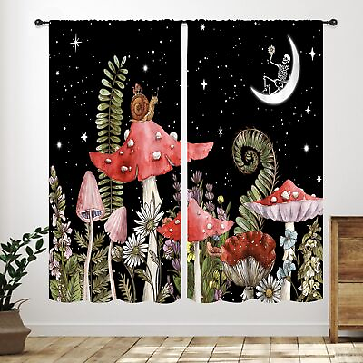 #ad Mushroom Window Curtains Fantasy Fairy Gothic Wild Floral Botanical Mushroom... $48.21