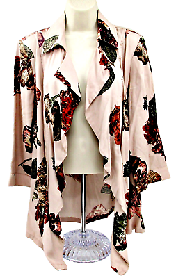 #ad Chicos Jacket Women Size 2 M L Fall Floral Tencel Open Drape Front Cardigan $19.99