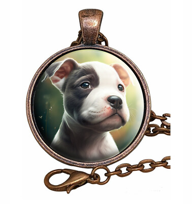 #ad Pitbull Puppy Dog Lovers Gift Glass Top Pendant Necklace Handcrafted Jewelry $15.95