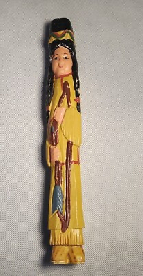 #ad Vintage Wooden Hand Carved Painted Native American Woman. Pencil Totem Figurine $10.00