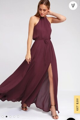 #ad NEW Lulu#x27;s Essence of Style Plum Purple Maxi Dress Halter Tie Womens Size S NWT $32.80