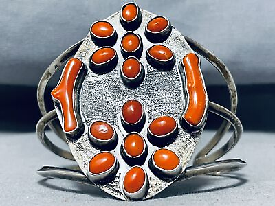 #ad VERY RARE TOWERING CORAL AUTHENTIC VINTAGE NAVAJO STERLING SILVER BRACELET $755.99